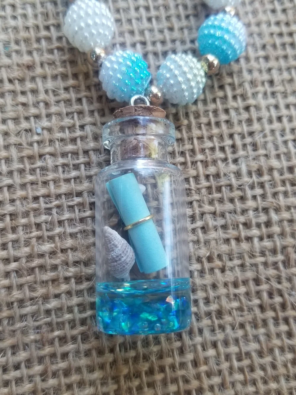Charming Blue Beaded Message in a Bottle Phone Chain